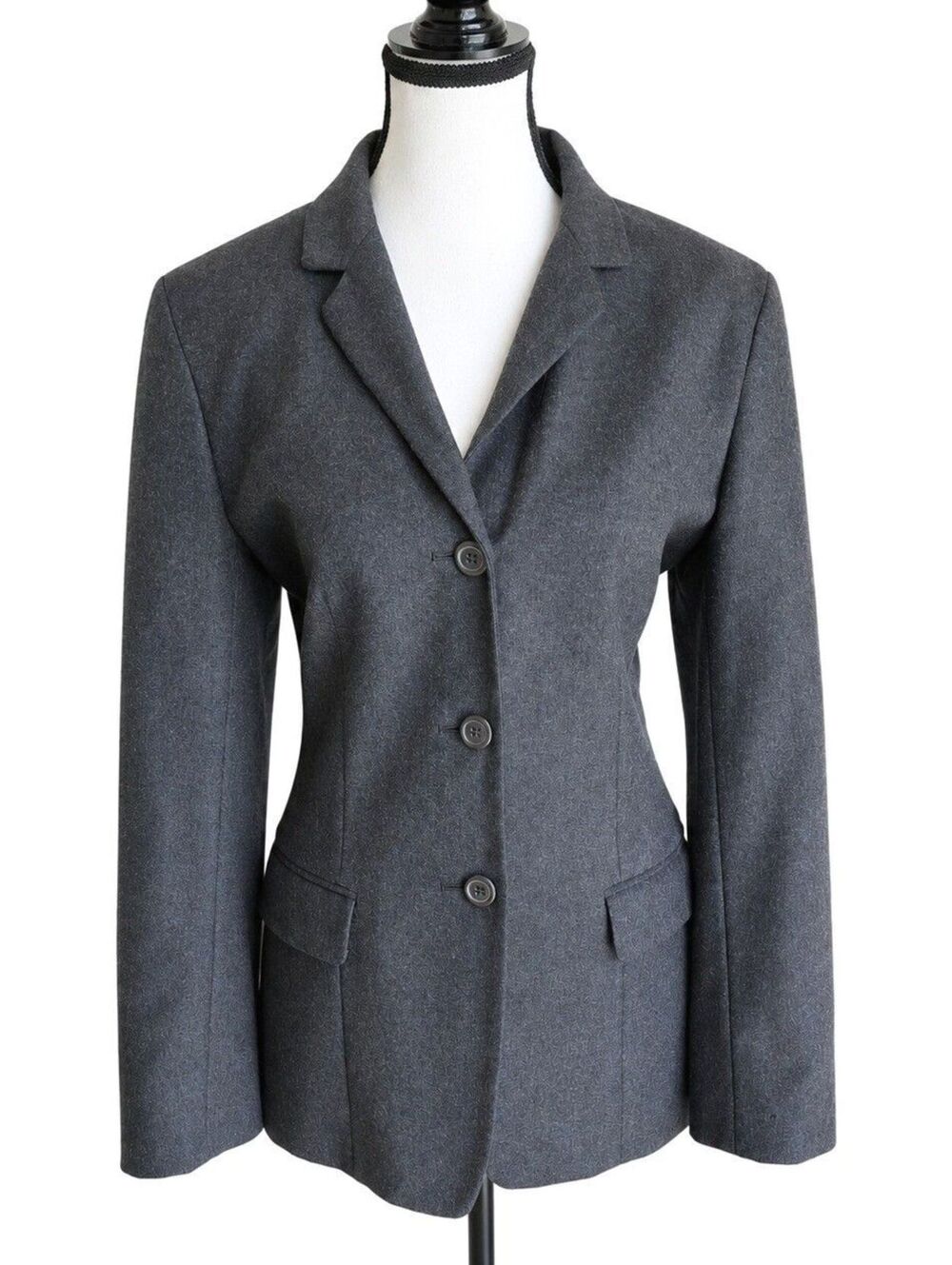 VTG Y2K Ann Taylor Wool Blazer 8 Grey Hourglass 19.5x28.5 3-Button Suit Jacket